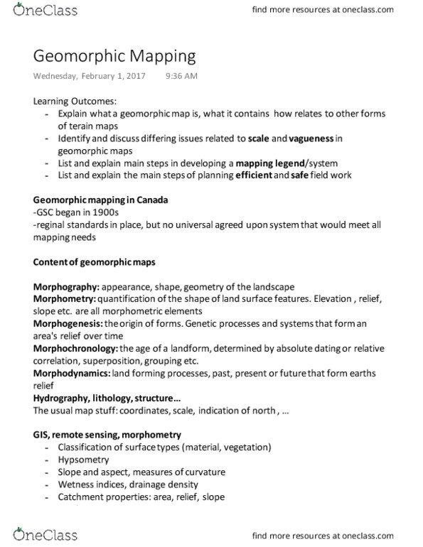 GEOG 3102 Lecture Notes - Lecture 1: Superficial Deposits, George M. Steinbrenner Field, Morphometrics thumbnail