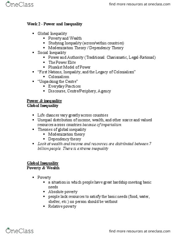 SOCI 1001 Lecture Notes - Lecture 1: Social Inequality, Traditional Authority, Modernization Theory thumbnail