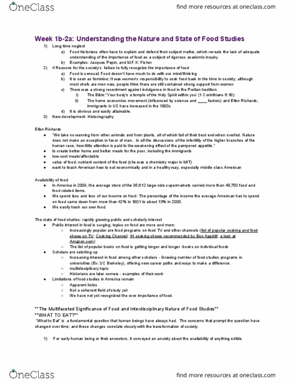 HISTORY 15F Lecture Notes - Lecture 1: National Organic Program, Whole Foods Market, Ellen Swallow Richards thumbnail