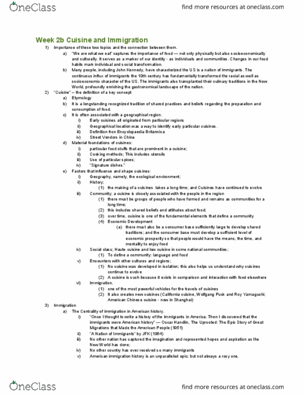 HISTORY 15F Lecture Notes - Lecture 2: Haute Cuisine, Centrality, Oscar Handlin thumbnail