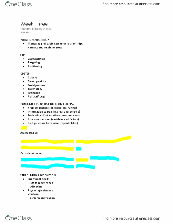 MKT 100 Lecture Notes - Lecture 3: Financial Risk, Determinant, Customer Satisfaction thumbnail