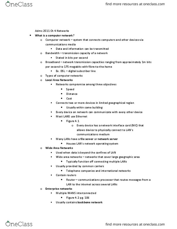 ADMS 2511 Chapter Notes - Chapter 4: Transport Layer, Distance Education, Offshoring thumbnail