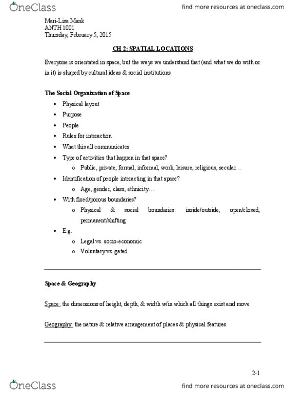 ANTH 1001 Chapter Notes - Chapter 2: Civil Society, Geographical Segregation, Mass Media thumbnail