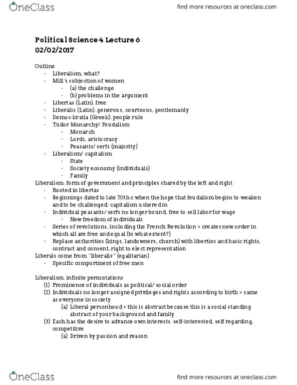 POL SCI 4 Lecture Notes - Lecture 6: Negative Liberty, Harm Principle, Private Good thumbnail