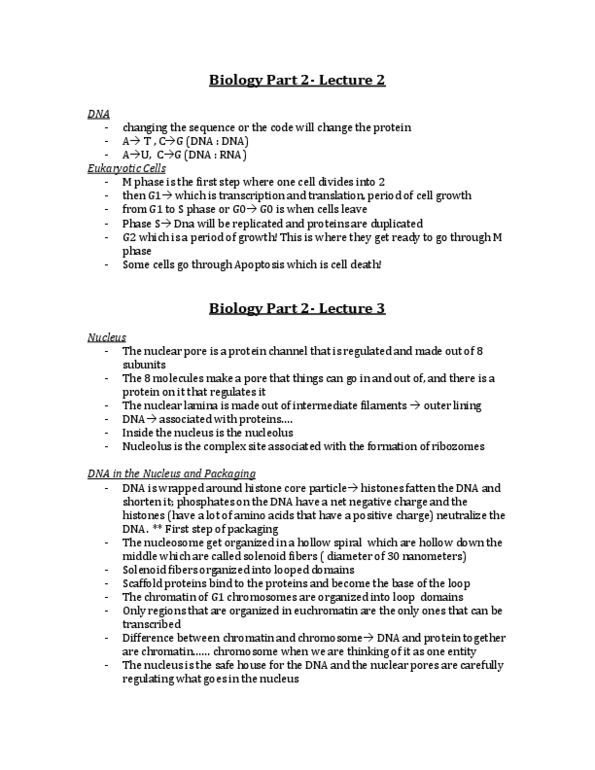 BIOB10H3 Lecture Notes - Lecture 2: Gene Expression, Ribosomal Rna, Nucleosome thumbnail