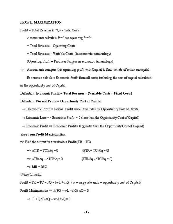 MGMT 722 Lecture Notes - Marginal Revenue, Competitive Equilibrium, Fixed Cost thumbnail