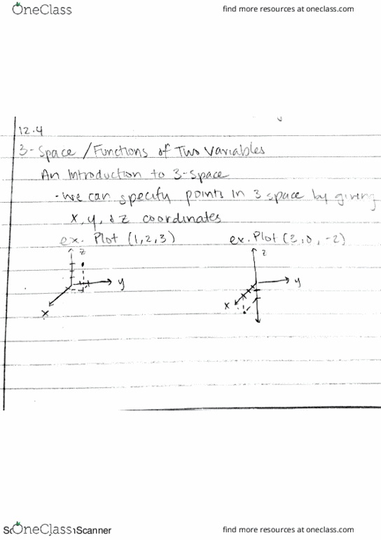 MATH 10C Lecture 5: 12.4 3 Space and 2 Variable Functions thumbnail