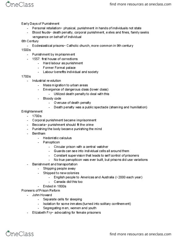 Sociology 2205A/B Lecture Notes - Lecture 2: English Criminal Law, Auburn System, Where We Are thumbnail