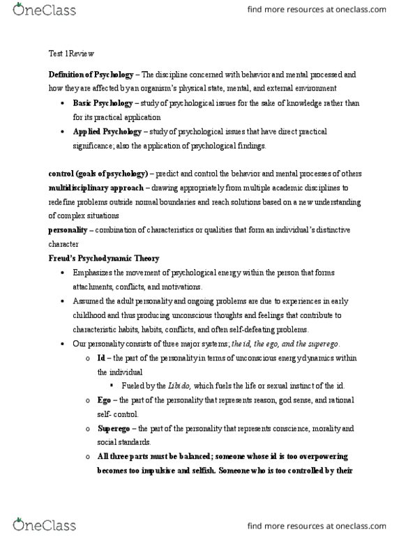 PSY 01107 Lecture Notes - Lecture 1: Peripheral Nervous System, Oral Stage, Phallic Stage thumbnail