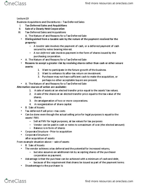 RSM424H1 Lecture Notes - Lecture 19: Tax Deferral, Lesse, Issued Shares thumbnail