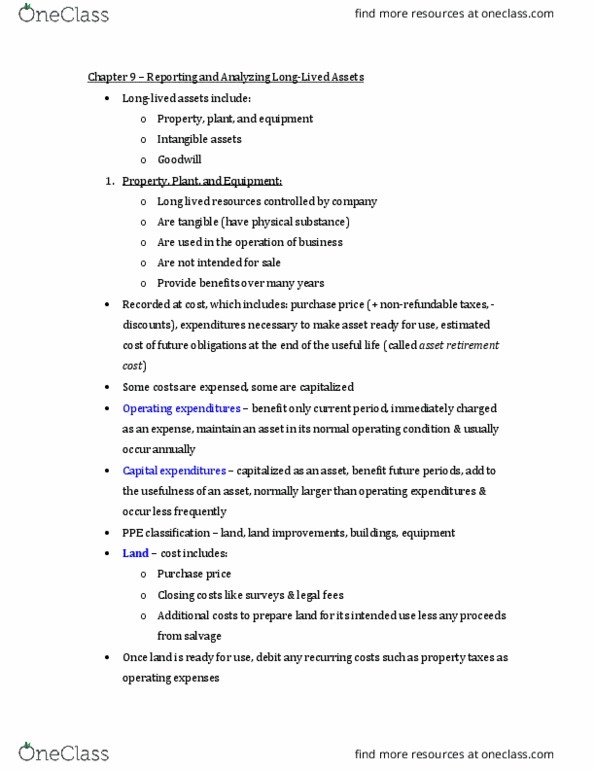 ACC 110 Chapter Notes - Chapter 9: Finance Lease, Operating Lease, Book Value thumbnail