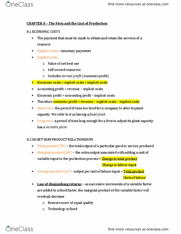 ECN 104 Chapter Notes - Chapter 8: Startup Company, Division Of Labour, Marginal Cost thumbnail