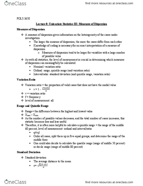 POLS 3650 Lecture 8: Univariate Statistics III: Measures of Dispersion thumbnail