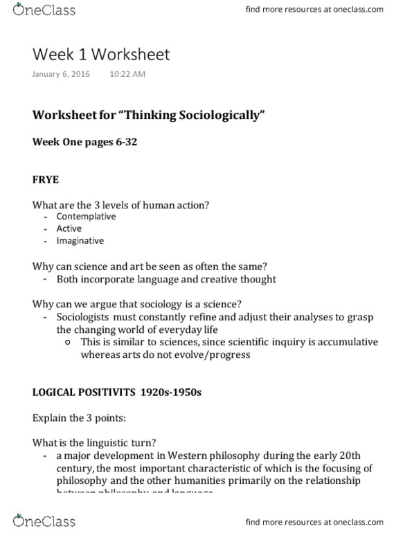 SOCY 122 Chapter Notes - Chapter na: Normal Science, Structural Functionalism, Linguistic Turn thumbnail