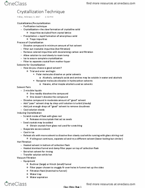 CHEM 3112 Lecture Notes - Lecture 2: Miscibility, Crystallization, Hexane thumbnail