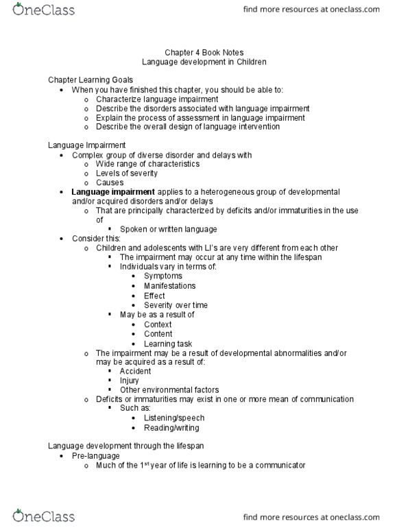 CD 225 Chapter Notes - Chapter 4: Paralanguage, Language Disorder, Literal And Figurative Language thumbnail