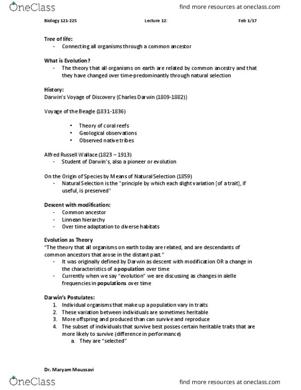 BIOL 121 Lecture 12: Intro to Evolution and Darwin's Theory thumbnail
