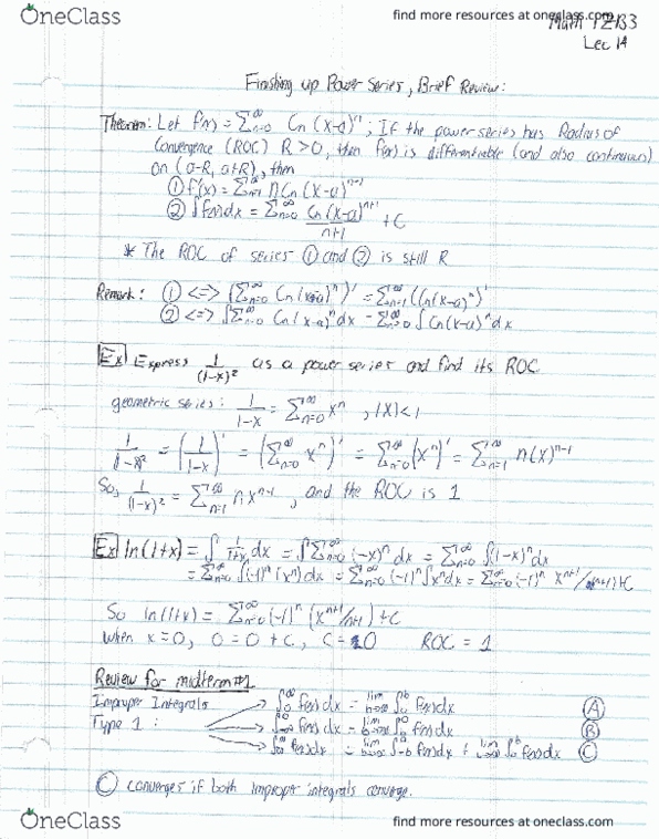 MATH 1ZB3 Lecture 14: Power Series continuation, Review for midterm 1 thumbnail