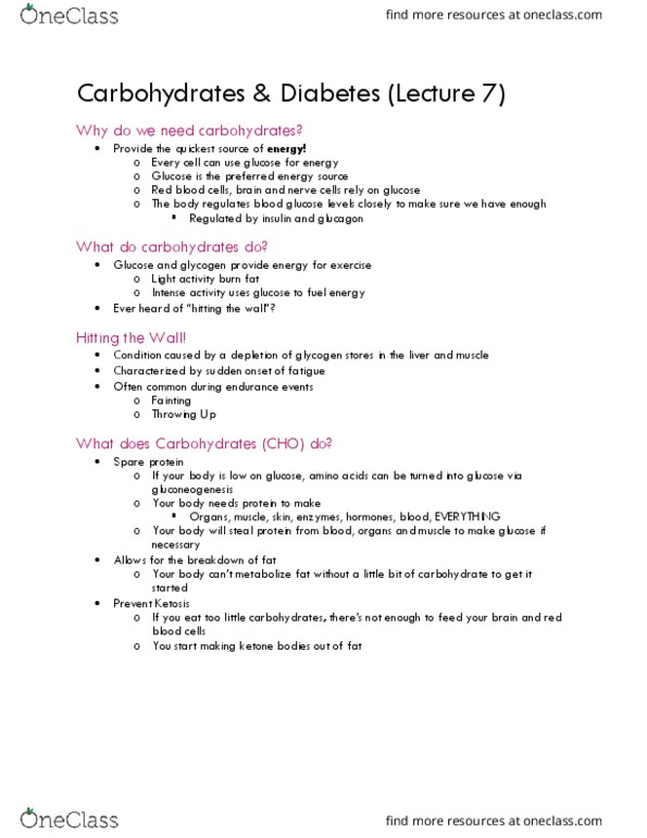 NUTR 1010 Lecture Notes - Lecture 7: Ketoacidosis, Gluconeogenesis, Glycogen thumbnail