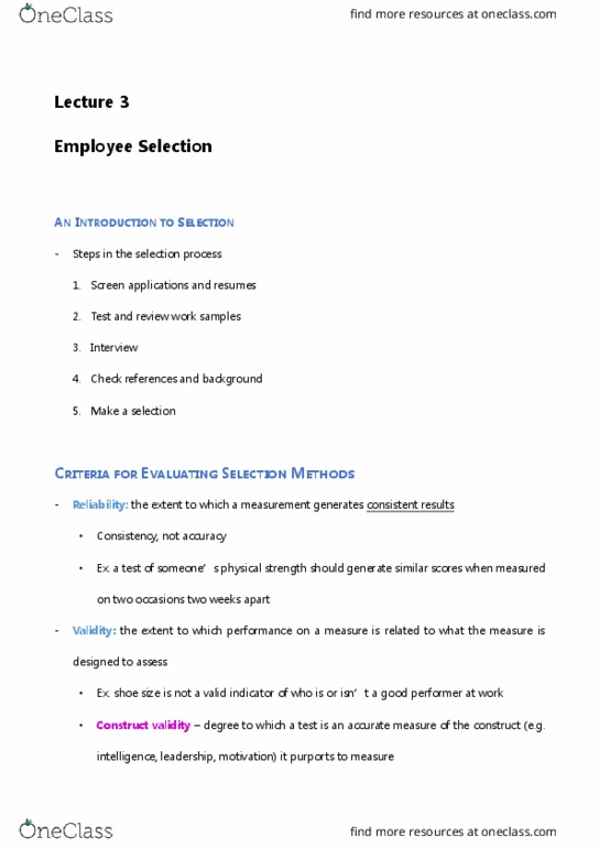 Management and Organizational Studies 1021A/B Lecture Notes - Lecture 3: Conscientiousness, Criminal Record, Job Performance thumbnail