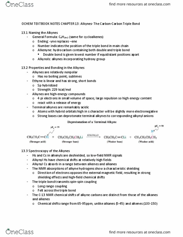 CHEM 140B Chapter Notes - Chapter 13: Protonation, Stereochemistry, Acetylene thumbnail