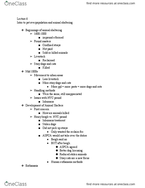 ANSC 250 Lecture Notes - Lecture 6: Phenobarbital, American Society For The Prevention Of Cruelty To Animals, Overpopulation In Domestic Pets thumbnail