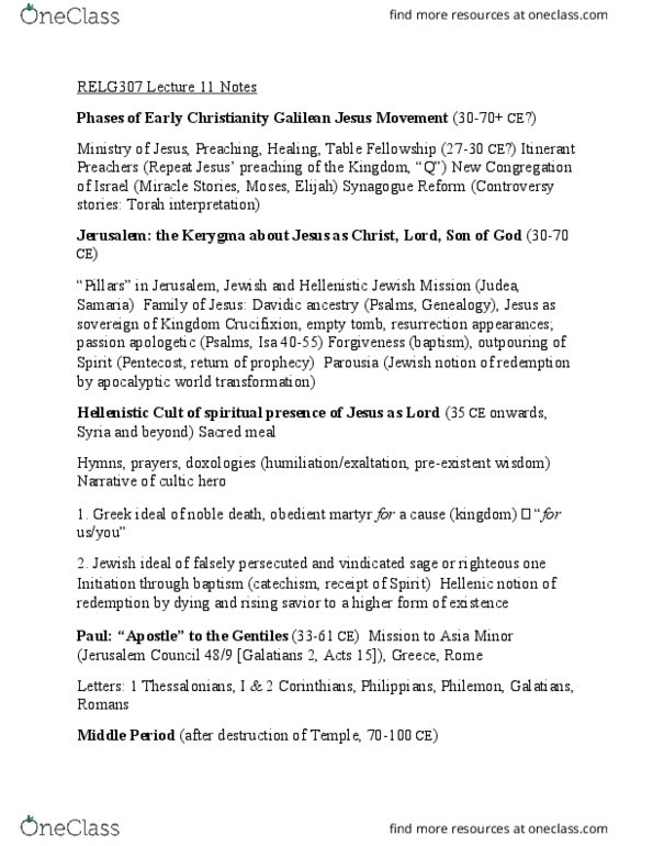 RELG 307 Lecture Notes - Lecture 11: Hand Washing, Jesus Movement, Second Epistle To The Thessalonians thumbnail