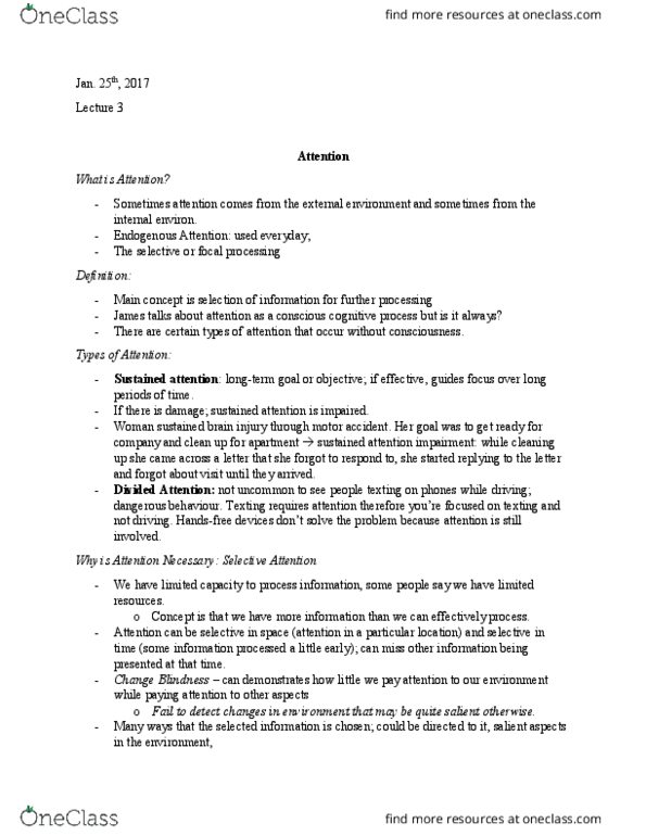 PSYC 3260 Lecture Notes - Lecture 3: Chessboard, Automaticity, Parietal Lobe thumbnail