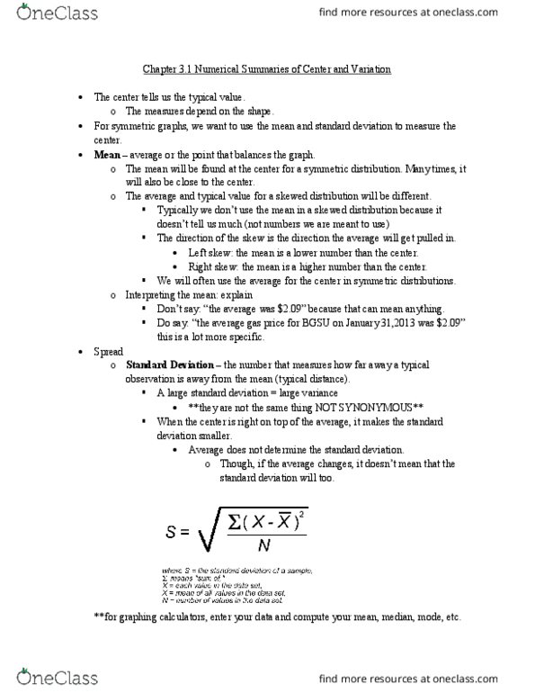 MATH 1150 Lecture Notes - Lecture 6: Standard Deviation thumbnail