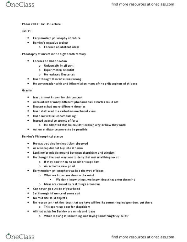 PHILOS 2XX3 Lecture Notes - Lecture 8: Subjective Idealism thumbnail