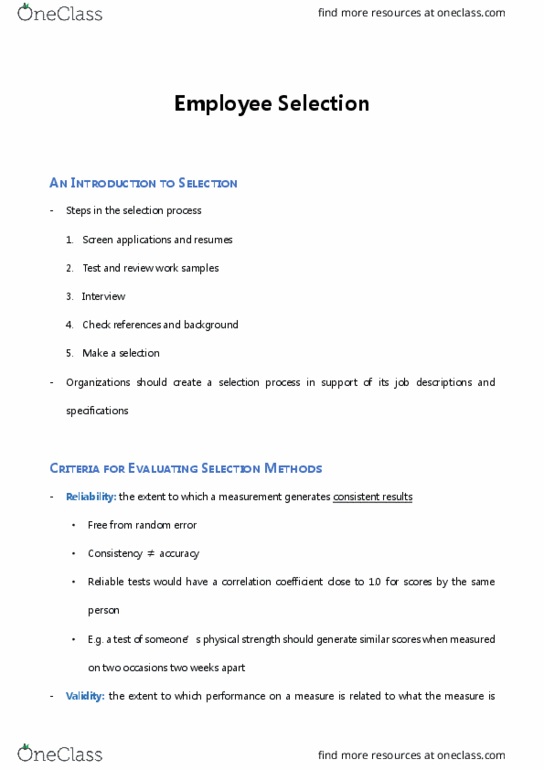 Management and Organizational Studies 1021A/B Chapter Notes - Chapter 5: Observational Error, Extraversion And Introversion, Predictive Validity thumbnail
