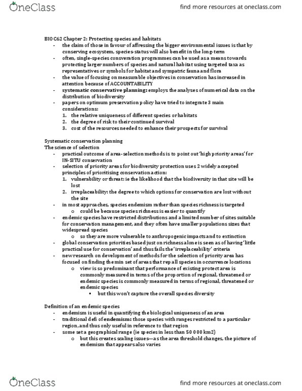 BIOC62H3 Chapter Notes - Chapter 2: Keystone Species, Species Richness, Flagship Species thumbnail