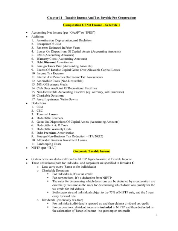 BUS 329 Chapter 11: Chapter 11 - Taxable Income And Tax Payable For Corporations thumbnail