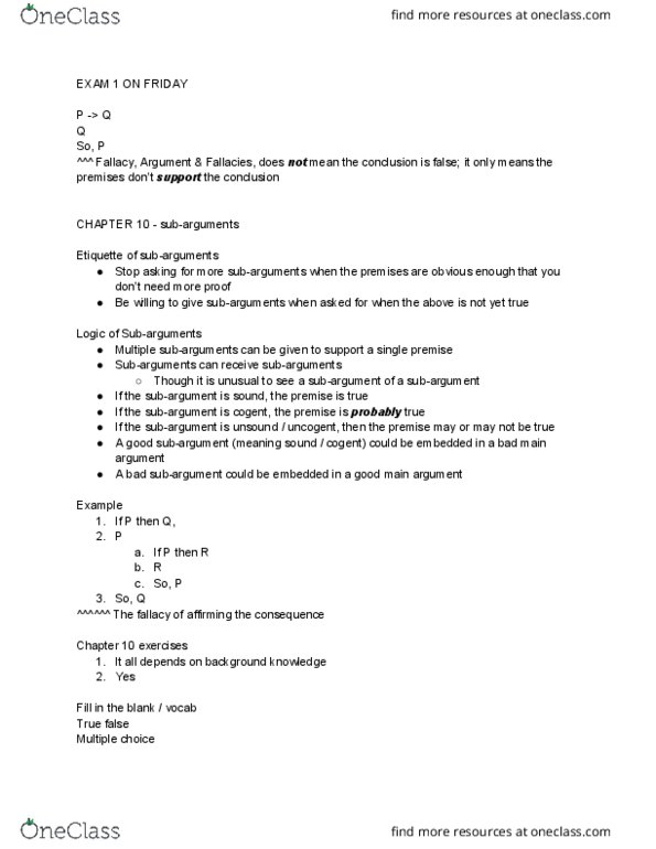 PHIL 105 Lecture Notes - Lecture 33: Multiple Choice, Counterexample, Syllogism thumbnail