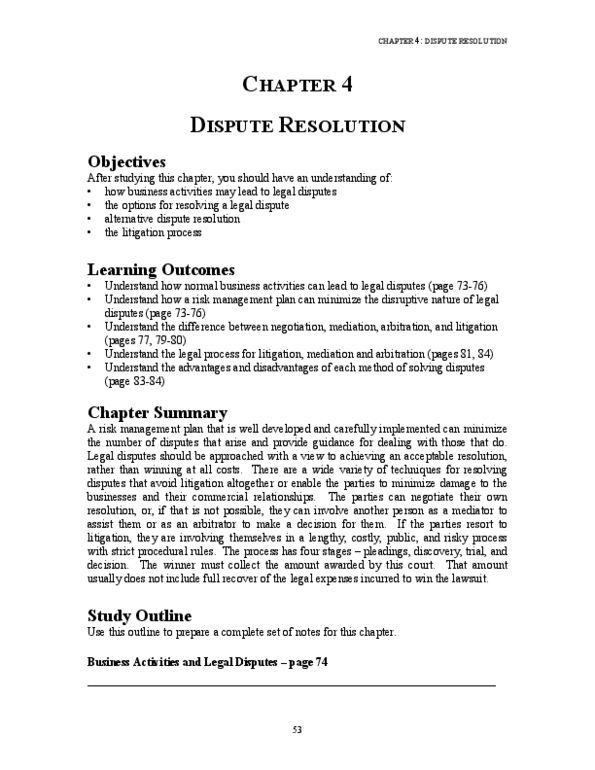 Management and Organizational Studies 2275A/B Chapter Notes - Chapter 4: Alternative Dispute Resolution, Arbitration, Judgment Debtor thumbnail