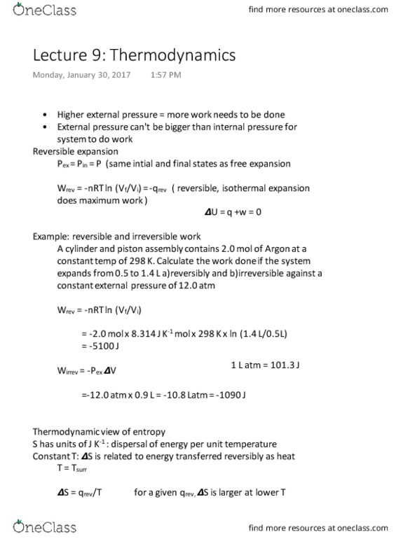 CHEM 1B Lecture 9: Lecture 9 Thermodynamics thumbnail