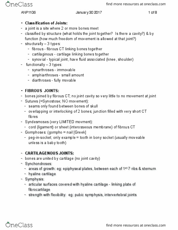 ANP 1106 Lecture Notes - Lecture 7: Annular Ligament Of Radius, Broad Ligament Of The Uterus, Tendon Sheath thumbnail