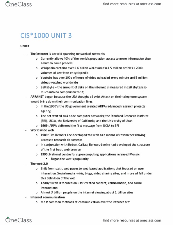 CIS 1000 Chapter Notes - Chapter 3: Optical Fiber, Web Entertainment, Message Transfer Agent thumbnail