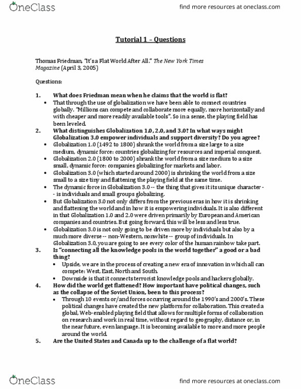 Political Science 1020E Lecture Notes - Lecture 1: Constant Contact, Richard Florida, Anti-Globalization Movement thumbnail