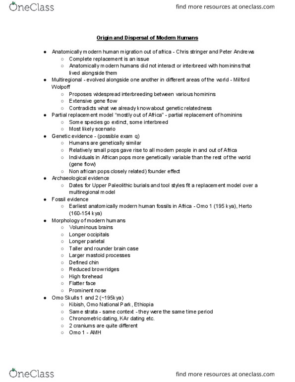 ARCL 140 Lecture Notes - Lecture 21: Chris Stringer, Upper Paleolithic, Niah National Park thumbnail