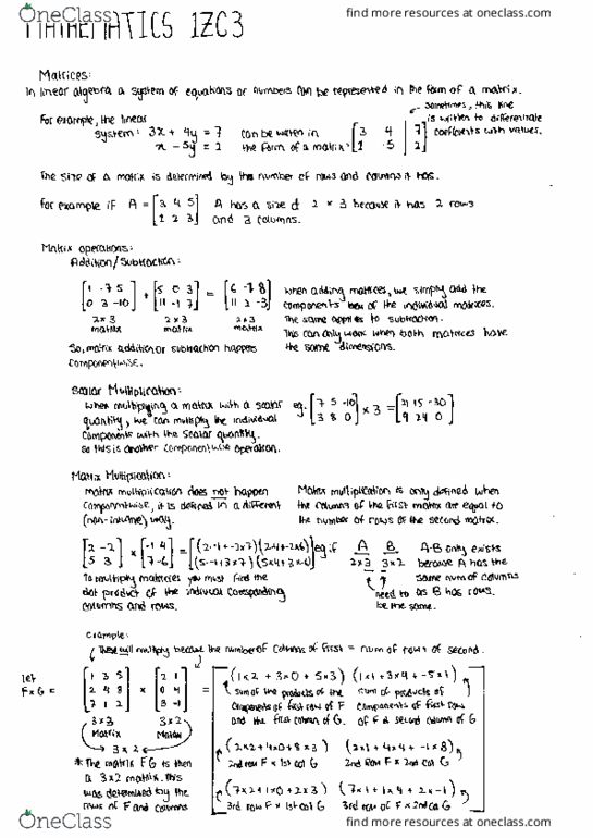 MATH 1ZC3 Chapter Notes - Chapter 1: Linear Algebra thumbnail