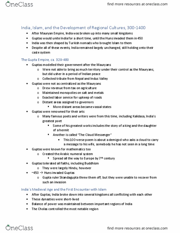 MMW 12 Chapter Notes - Chapter India and Islam: Demigod, Skandagupta thumbnail