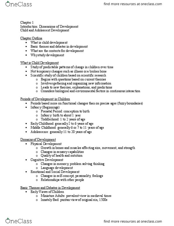 ELED 120 Chapter Notes - Chapter 1: Parenting Styles, Nuclear Family, Critical Period thumbnail