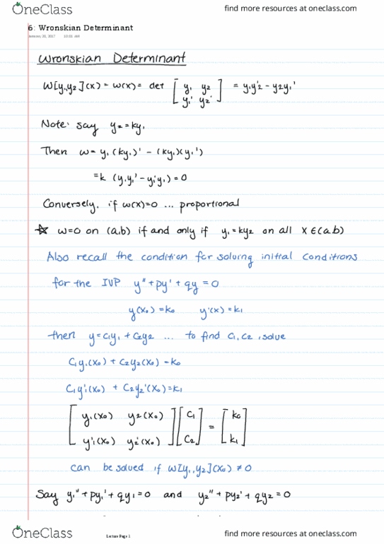 MATH201 Lecture Notes - Lecture 6: Wronskian thumbnail