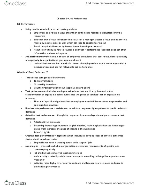 Management and Organizational Studies 2181A/B Chapter Notes - Chapter 2-3: Specific Performance, Work Function, Rieti thumbnail