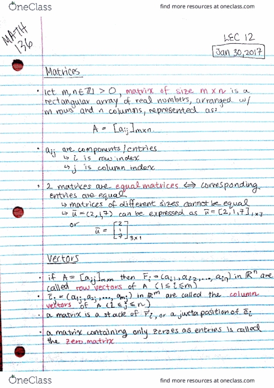 MATH136 Lecture Notes - Lecture 12: Main Diagonal, Mexican Peso, Linear Combination thumbnail