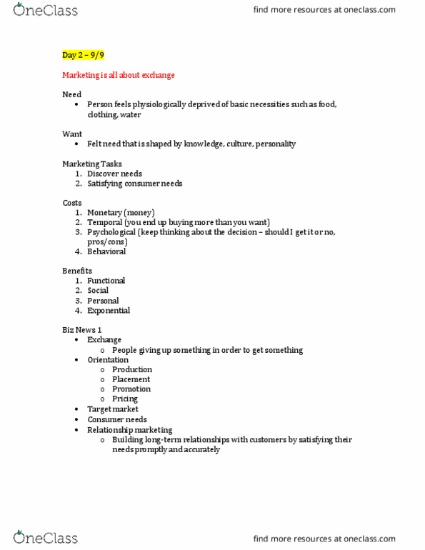 MKTG 2800 Lecture Notes - Lecture 1: Relationship Marketing, Swot Analysis, Target Market thumbnail