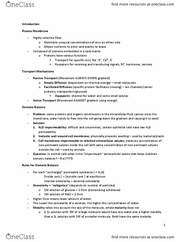 BIOLOGY 3P03 Lecture Notes - Lecture 1: Osmoregulation, Sodium Chloride, Non-Ionizing Radiation thumbnail