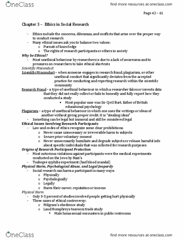 Sociology 2206A/B Chapter Notes - Chapter 3: Laud Humphreys, Institute For Operations Research And The Management Sciences, Cyril Burt thumbnail