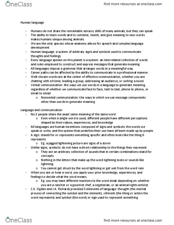 HSS 2102 Chapter Notes - Chapter 5: Interpersonal Communication, Nonverbal Communication, Robin Lakoff thumbnail